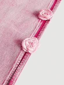 SHEIN MOD Women's Casual Washed Butterfly Embellished Wide Leg Jeans - Pink - View 4