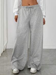 SHEIN EZwear Plus Size Drawstring Waist Loose Sweatpants, Versatile For Sports And Outdoor Activities, Spring/Summer Graduation,Back To School Outfits,Graduation,Teacher Outfits For Women,Back To School