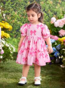 Fern Glow 女婴休闲可爱粉色蝴蝶结夏季连衣裙