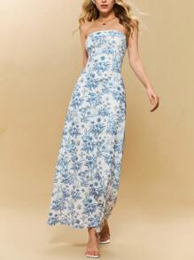 Poéselle Blue Print Dress,Summer Women Dresses, Floral Dress,Blue Dress,Festival Outfits,Wedding Dresses, Fairy Dresses, Holiday Dresses,Easter Women Dress,Beach Women Outfits,Women's Elegant Floral Print Long Dress