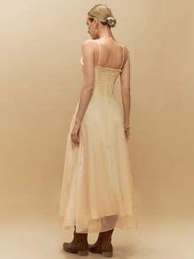 Poéselle Women's Dresses Tulle Ruffle Neck Flowy Dress Cinnamon Dress Women's Elegant Solid Color Maxi Slip Dress Wedding Dresses Wedding Season Guest Dresses Romance Women Dresses Sundress Summer Women Outfit Summer Women Dresses Boho Summer Dress Summer Clothes Long Dress Spring Women Dresses Spring Women Outfits Easter Women Dress Spring Dress Festival Outfits Cute Summer Women Clothes Women Clothing Casual Women Dresses - Baby Pink - View 7