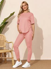 SHEIN Maternity Casual 2 Pieces Nursing Outfit - Pink - View 3