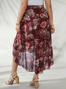 EMERY ROSE Damska swobodna spódnica letnia z elastyczną talią i kokardą, warstwowa, wysoka i niska, z falbanką