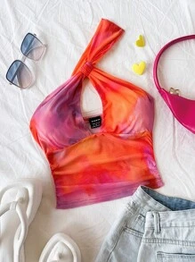 Soleia Women's Gradient Hollow Out Backless One Shoulder Blouse, Suitable For Vacation, Music Festival, Boho, Holiday Dates, Afternoon Tea, Spring/Summer - Multicolor - View 9