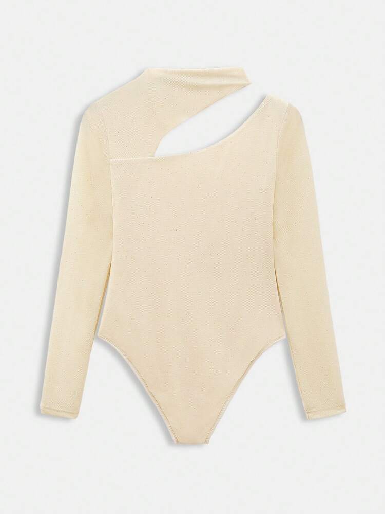 SHEIN Maija Spring And Summer New Style Apricot Neckline Hollowed Out Asymmetrical Waist Sexy Women's Bodysuit Urban Modern Elegant Sleeveless Daily Casual Commuting Suitable For Going Out On Holiday Holiday Party Wedding Date Wear