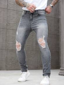 Manfinity LEGND Men's Light Grey Washed Stretch Skinny Jeans, Urban Chilled - Light Grey - View 7