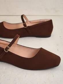 SHUZIA Women's Elegant Microfiber Square Toe Mary Jane Flats - Chocolate Brown - View 6