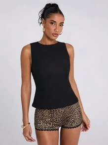 SHEIN BAE Quần short ren họa tiết da báo thời trang cho nữ - màu nâu - Xem 4