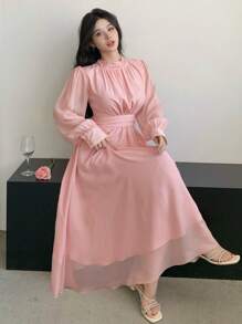 DAZY Women's Party Date Lace-Up Loose Mid-Length Dress Elegant,Fall Dress - Pink - View 4