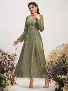 Al Najma 女士优雅阿拉伯风格连衣裙，侧腰流苏系带设计