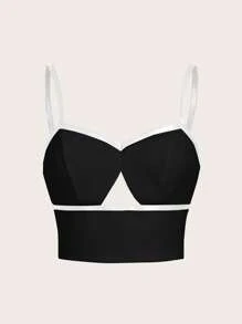 Maija 女式新年时尚百搭撞色细边镂空粗花呢镂空吊带背心情人节浪漫、时尚、百搭；适合夏季度假、舒适、波西米亚风格、沙滩装、泳衣罩衫、时尚、优雅、休闲、简约日常穿着、乡村风格 - 黑色 - 查看 6