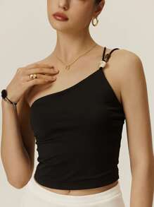 Poéselle Áo Cami Đen, Áo Cami Thoải Mái Và Đa Năng, Áo Cami Mùa Hè, Áo Camisole Crop Top Trơn Cho Nữ, Thời Trang Khi Đi Làm - màu đen - Xem 1