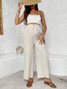 SHEIN Vacation BOHO Bowknot Decor Solid Color Maternity Pants - Green - View 7