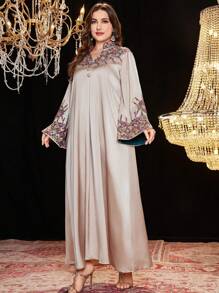 Al Najma Plus Size Women's Arabic Style Long Dress, Minimalist Embroidered Luxurious & Elegant Kaftan,Modest