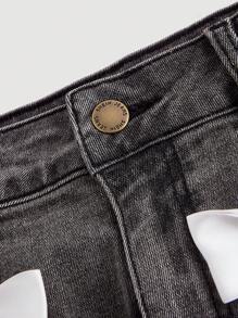 SHEIN MOD 女士蝴蝶结装饰口袋短款牛仔 A 字裙