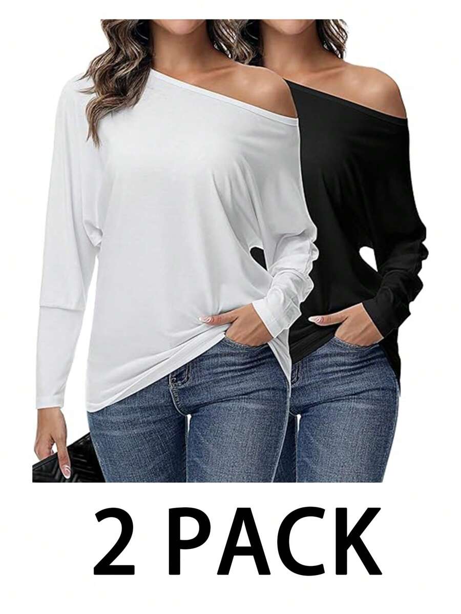 SHEIN Essnce Top de mujer talla grande, 2 piezas, top de hombro asimétrico, top exterior, ropa de primavera para mujer, concierto de mujer