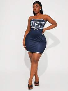 SHEIN SXY Plus Size Women's Spring/Summer Ribbed Splice Printed Form-Fitting Elegant Mini Tube Dress, Suitable For Everyday Wear, Western Wear,Cruise Attire,Music Festival,Concert,Carnival Party,Beach Vacation,Date Night,Birthday,Bachelorette Party Outfit,Club,Cute,Casual,Ibiza,Nashville,Rave,Modest,Chic,Shopping, Streetwear,Going Out,Easy To Match&Looks Slim,Accent Your Body,Flatter The Figure