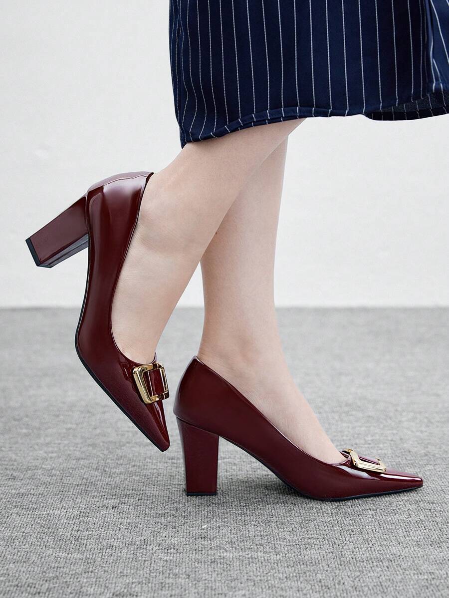 CUCCOO BIZCHIC Burgundy Block Heel Pointed Toe Fashionable High Heels For Women Spring Shoes Spring Break Easter - Burgundy - View 1