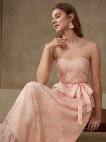 MOTF 对比色网纱花卉图案连衣裙 - 橘色 - 查看 8