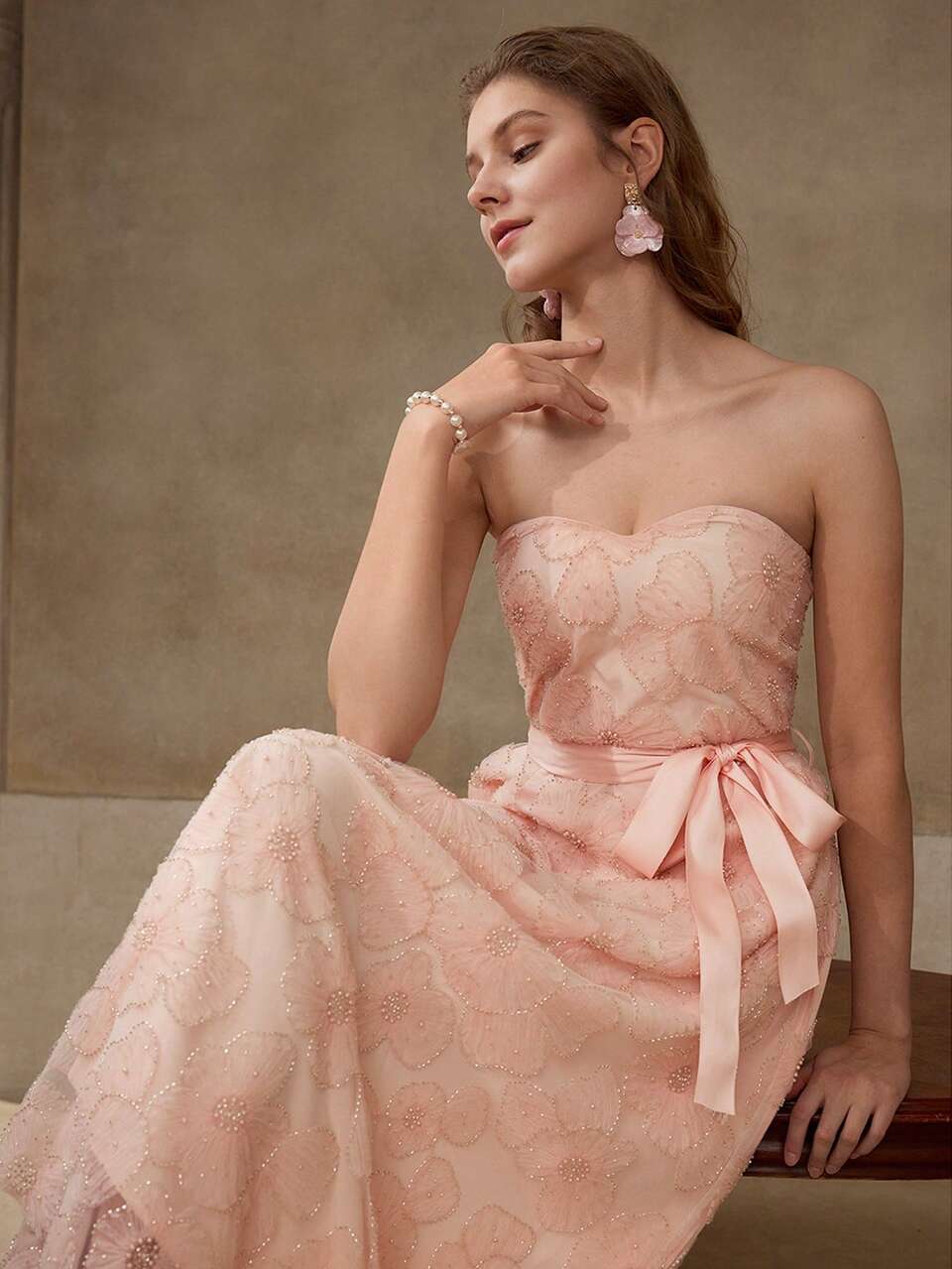 CONTRAST MESH FLORAL PATTERN TUBE DRESS