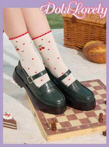 Dola Lovely Women's Brown Cute Simple Versatile Lolita Platform Thick Bottom Flats - Green - View 4