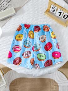 1 pieza Short de playa con estampado aleatorio de donut para niño pequeño - Multicolor - Ver 2