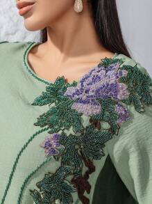 Layrah Elegant Handmade Beaded Embroidery Comfortable Dress, Arabian Dresses,Modest - Green - View 6