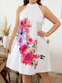 SHEIN Clasi 大码女式花卉印花露背连衣裙，度假风格女士服装连衣裙女士春季连衣裙女士短裙大码春季连衣裙大码连衣裙夏季大码夏季连衣裙波西米亚风女士连衣裙女士夏季服装 - 彩色 - 查看 1