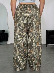 SHEIN EZwear Plus Size Women's Branch Print Pocket Loose Casual Pants Summer,Vacation Woman,Easter,Spring,Western,Office For Women,Rave,Baby Shower,Cottagecore,Country Women,Old Money Style Women,Going Out,Festival,Rodeo,Airport For Women,Kpop,Tropical Vacation Woman,Nashville,European Summer,Concert,Cowgirl,Graduation Gyaru,Hippie,Grunge,Flowy Pants Baggy Jeans Baggy Pants