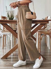 Chiquease 女士休闲亚麻喇叭裤，春夏 - 卡其色 - 查看 3