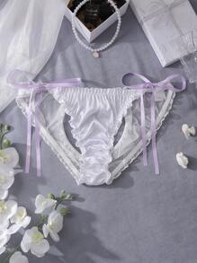 Valentine's Day Plus Size Cute Heart, Bow, Ruffle, Cutout, Lace Patchwork Lingerie Panties