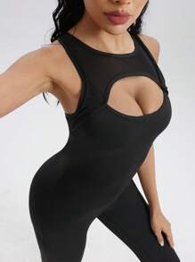 Solid Color Backless Sleeveless Seamless Yoga Jumpsuit - Black - View 3