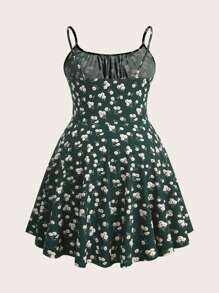 Solavibe Vestido Mini de Verano Talla Grande, Sexy, Verde Oscuro, con Estampado Floral, Tirantes Espagueti, Estilo Milkmaid - Blanco - Ver 7