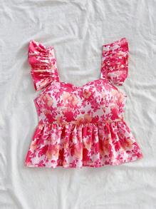Soleia Áo sơ mi nữ in hoa ngày lễ có tay bồng, thiết kế tươi mới, xuân/hè - Hồng - Xem 5