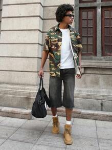 PAVTROS Men's Casual Camouflage Print Short Sleeve Shirt - Multicolor - View 3