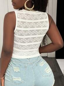 BamGleam Top corto de mujer de unicolor con encaje y calado