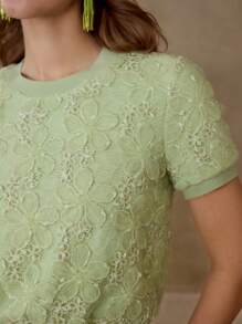 MOTF PREMIUM MESH FLORAL PATTERN T-SHIRT - Green - View 2