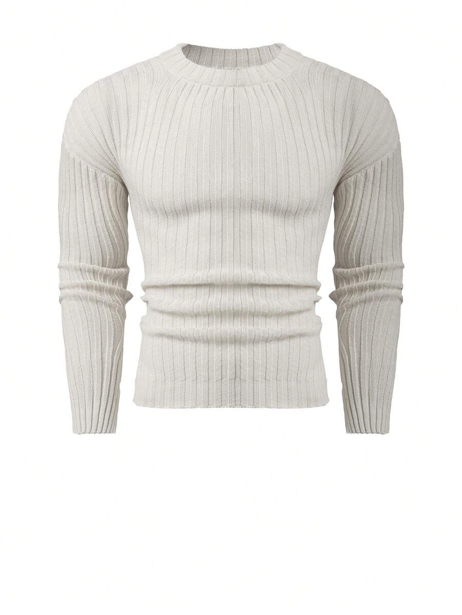 RueChic Men Stripe Knitted Crew Neck Regular Sweater - White - View 1