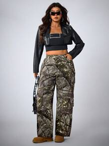SHEIN ICON 大码女式多口袋迷彩牛仔工装裤 - 彩色 - 查看 6