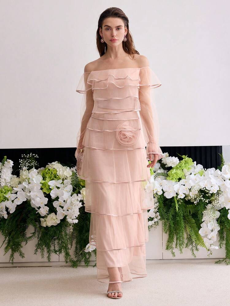 MOTF Soiréza OFF SHOULDER LAYERED HEM DRESS