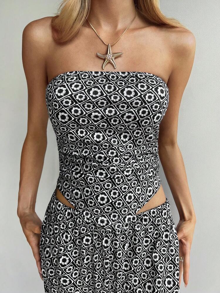 Forever 21 假日波西米亚风黑白印花露肩上衣休闲裤 - 黑與白 - 查看 5