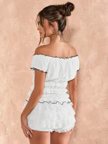 SHEIN BAE Women's Elegant Contrast Color Trim Off-The-Shoulder Blouse - White - View 2