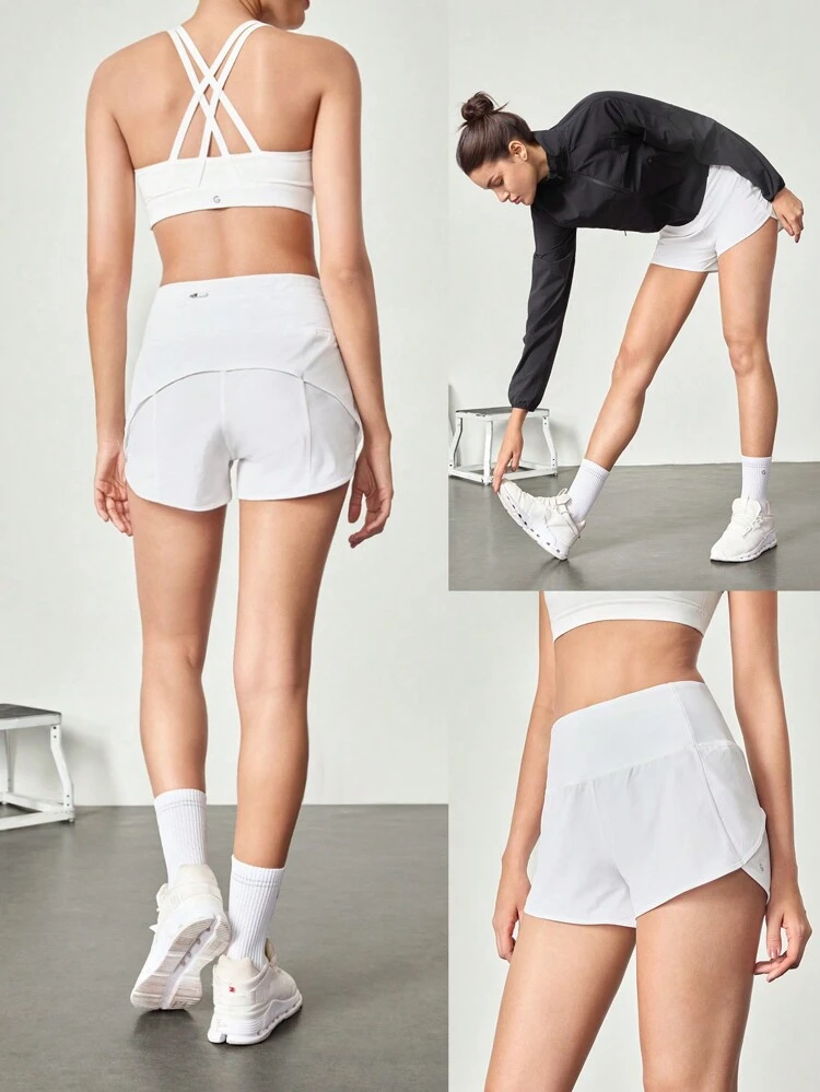 2,5 Zoll VitalSwift schnell trocknende High-Rise Shorts mit verstellbarer Kordel-Taille, eingebauter geruchshemmender Unterwäsche, Rücktasche mit Reißverschluss für High-Impact-Training, Laufen, Training