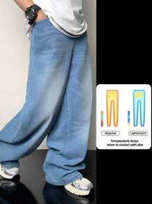 SHEIN Tween Boy Y2k Fashion Casual Based Blue Cel Cool Feeling Denim Baggy Jeans For Boy Costume Dailywear And The Four Seasonsr Kids Clothes