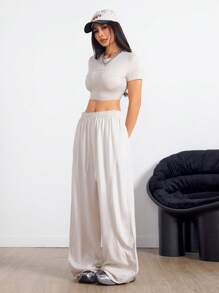 Coolane Set de 2 piezas Camiseta casual de verano y pantalón de pierna ancha para mujer