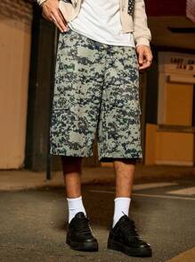 PAVTROS Pantalones cargo de 3/4 con estampado de camuflaje de corte recto, un excelente regalo para novios o esposos. Pantalones cortos cargo de camuflaje de verano para hombres, pantalones rectos casuales sueltos con estampado de línea de mosaico de camuflaje, adecuados para el uso diario y el streetwear favorito. - Verde militar - Ver 6