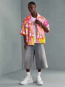 SUMWON 复古花卉度假衬衫宽松夏威夷风格纽扣夏季海滩度假营地衬衫节日短袖休闲节日派对休闲