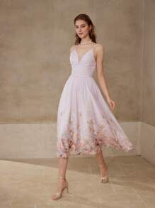 MOTF PREMIUM VESTIDO RECOGIDO CON ESTAMPADO DE FLORES - Rosa - Ver 1