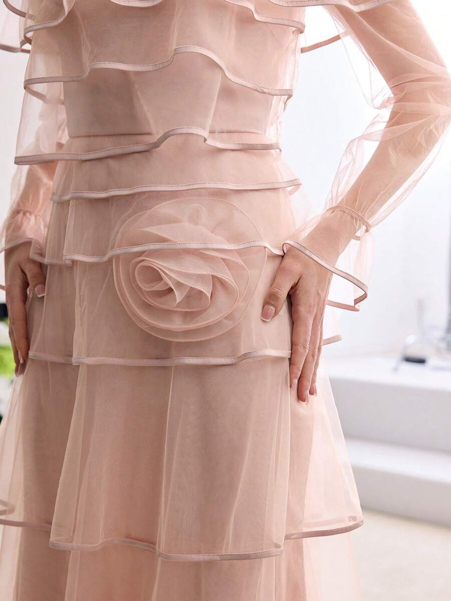 MOTF Soiréza OFF SHOULDER LAYERED HEM DRESS - Dusty Pink - View 2