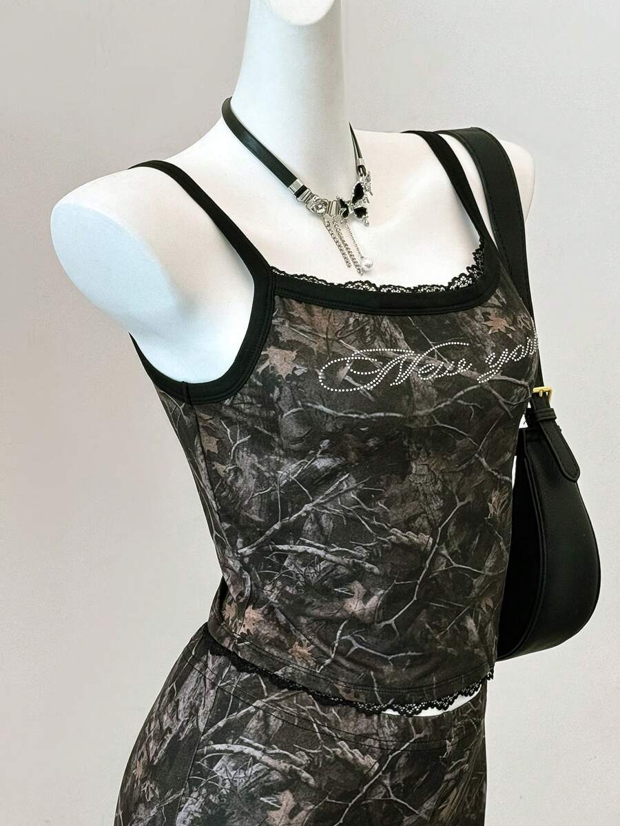 SHEIN EZwear 垃圾摇滚哥特夏季 Y2k 女款两件套 - 棕色 - 查看 1